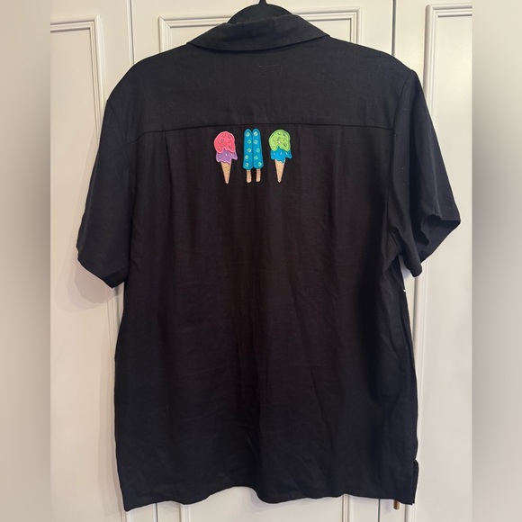 Quacker Factory Black Shirt with Colorful Ice Cream Print Sz L - Picture 2 of 5